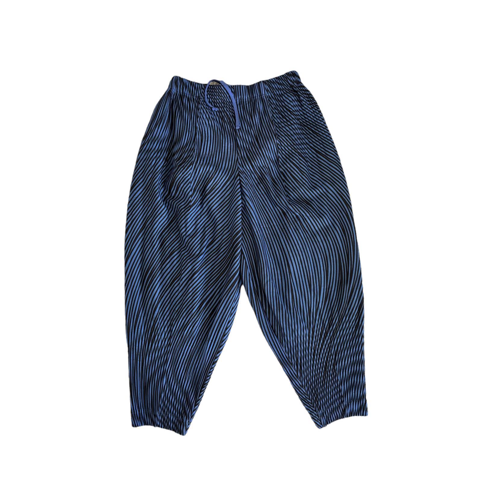 Homme Plisse Issey Miyake Blue  Black Pleated Trousers